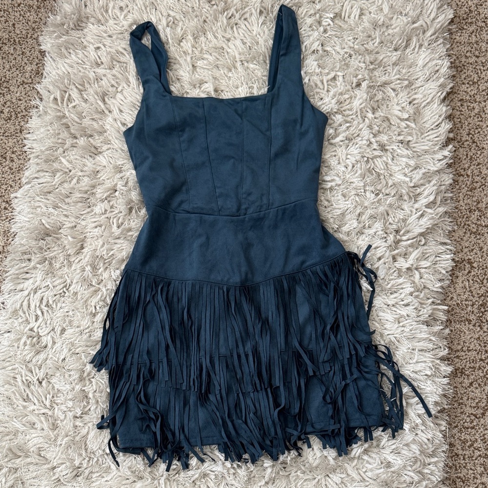 Elegant Blue Fringe Dress